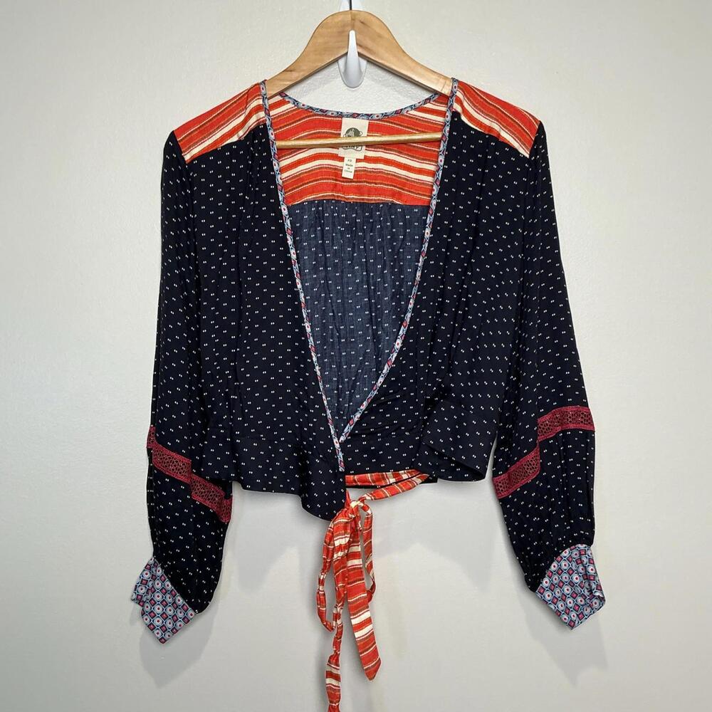 Tiny Anthropologie Women’s Lucinde Wrap Blouse XS Blue‎ Orange Mixed Prints